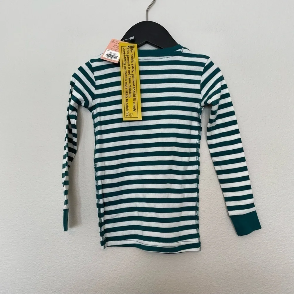 NWT with defect primary organic stripe long sleeve pj top spruce / ivory sz.4-5